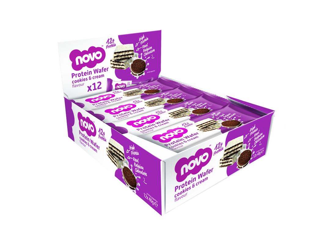 Cookies & Cream Protein Wafer Display Box (12 × 40 g) | Novo Nutrition