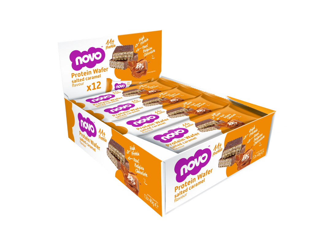 Salted Caramel Protein Wafer Display Box (12 × 40 g) | Novo Nutrition