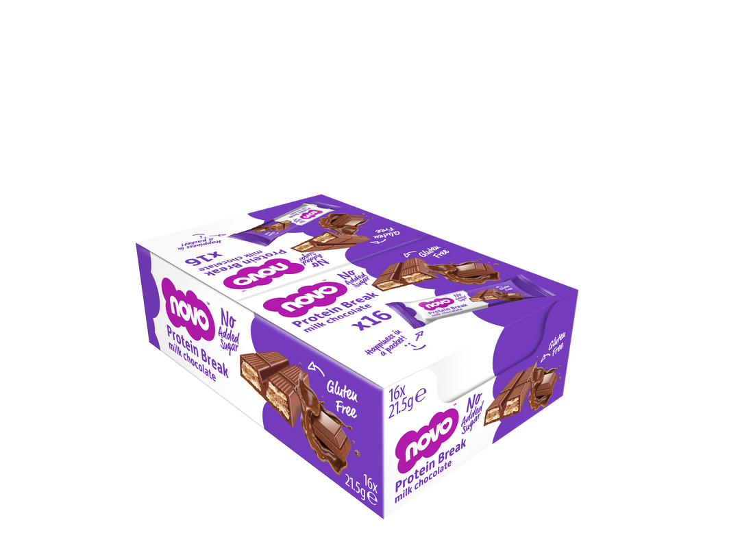 Chocolate Break Bar Display Box (16 × 21.5 g) | Novo Nutrition