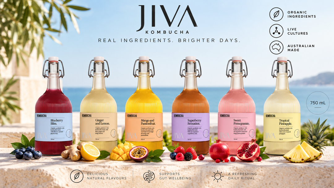 JIVA Kombucha 750 mL premium naturally fermented kombucha range in assorted fruit flavours