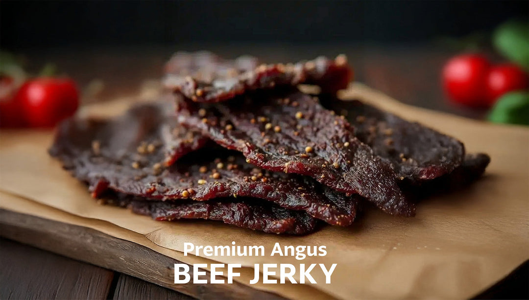 Close-up of tender Nebraska Star Beef jerky pieces with seasoning,available at Goodsnet New Zealand. 
