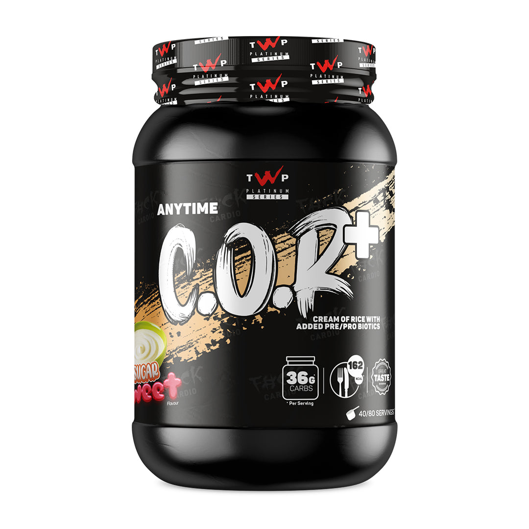 “TWP Cream of Rice Sugar Sweet carb supplement tub front view, Platinum Series, 1.8kg, available at Goodsnet New Zealand.”