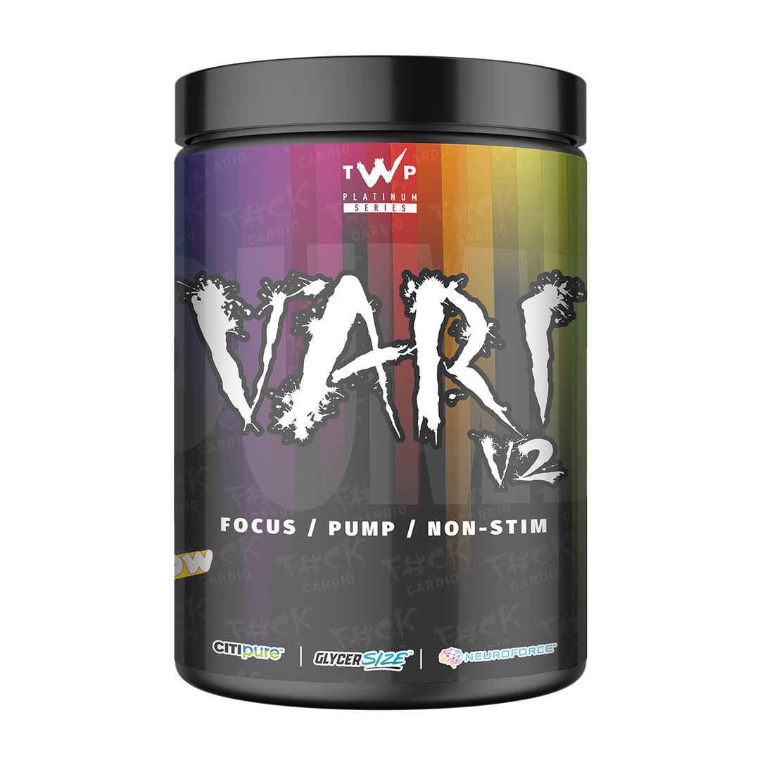 TWP VARI V2 – Rainbow Laces 580g Tub – Non-Stim Pre-Workout for Focus & Pump