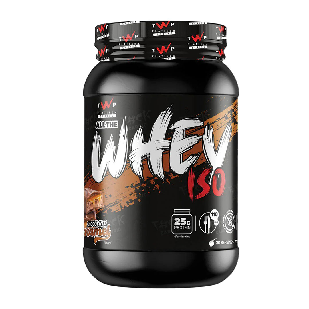 TWP ISO Whey Protein – Choc Caramel 900g Tub – 0g Sugar, 26g Protein