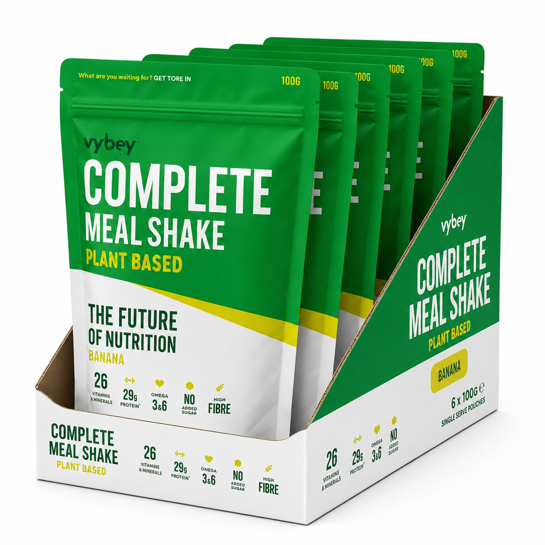 VYBEY Complete Meal Shake Banana 100g display case of 6 sachets