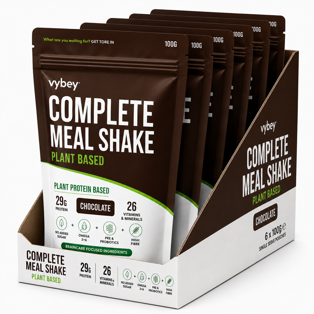 VYBEY Complete Meal Shake Chocolate 100g display case of 6 sachets
