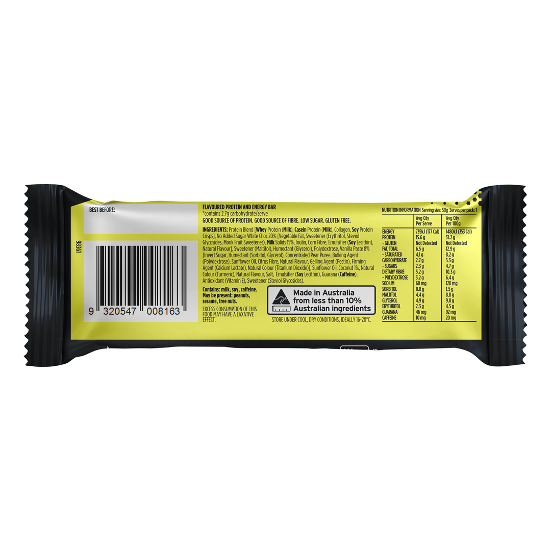 Back panel of Crankt Coconut Lemon Cheesecake Protein + Energy 15g Protein Bar showing nutrition information, ingredients and barcode – Goodsnet New Zealand.