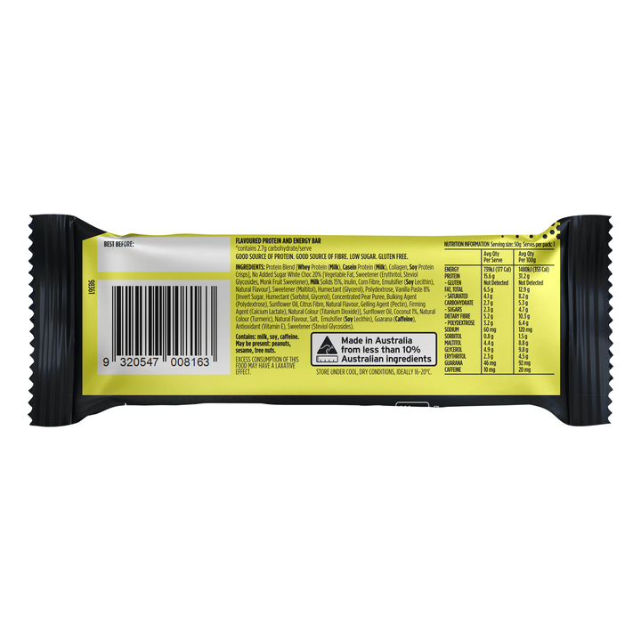 Back panel of Crankt Coconut Lemon Cheesecake Protein + Energy 15g Protein Bar showing nutrition information, ingredients and barcode – Goodsnet New Zealand.