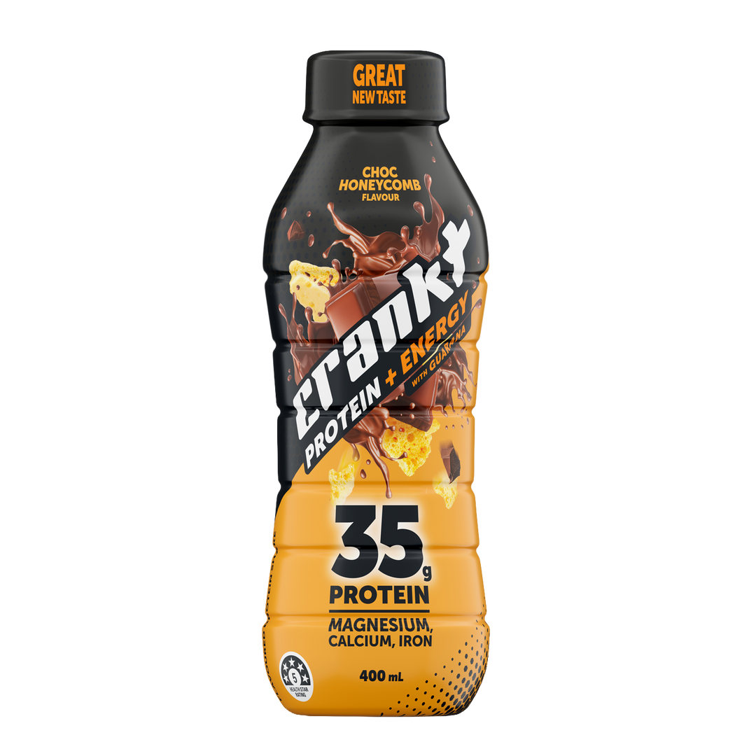 CRANKT Protein + Energy Shake Chocolate Honeycomb 400ml with 35g protein