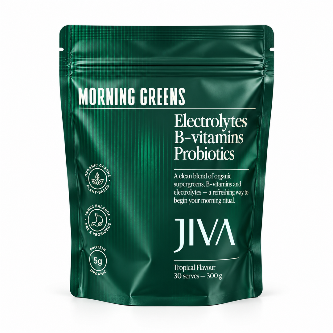 JIVA Morning Greens Tropical 300g organic supergreens powder pouch