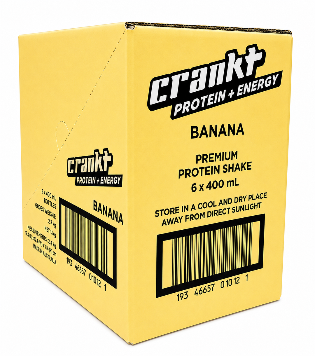 CRANKT 35g Protein + Energy RTD Banana 400mL ready-to-drink high protein energy shake with guarana