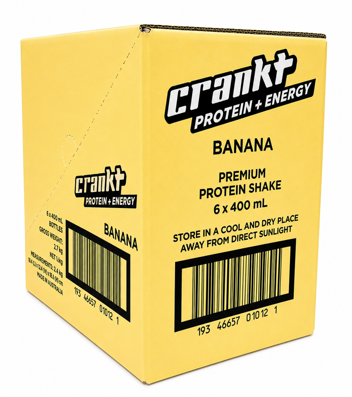 CRANKT 35g Protein + Energy RTD Banana 400mL ready-to-drink high protein energy shake with guarana