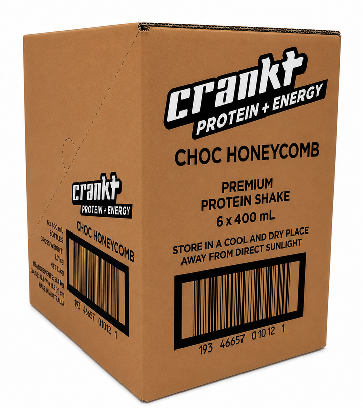 CRANKT 35g Protein + Energy RTD Chocolate Honeycomb 400mL ready-to-drink high protein energy shake with guarana