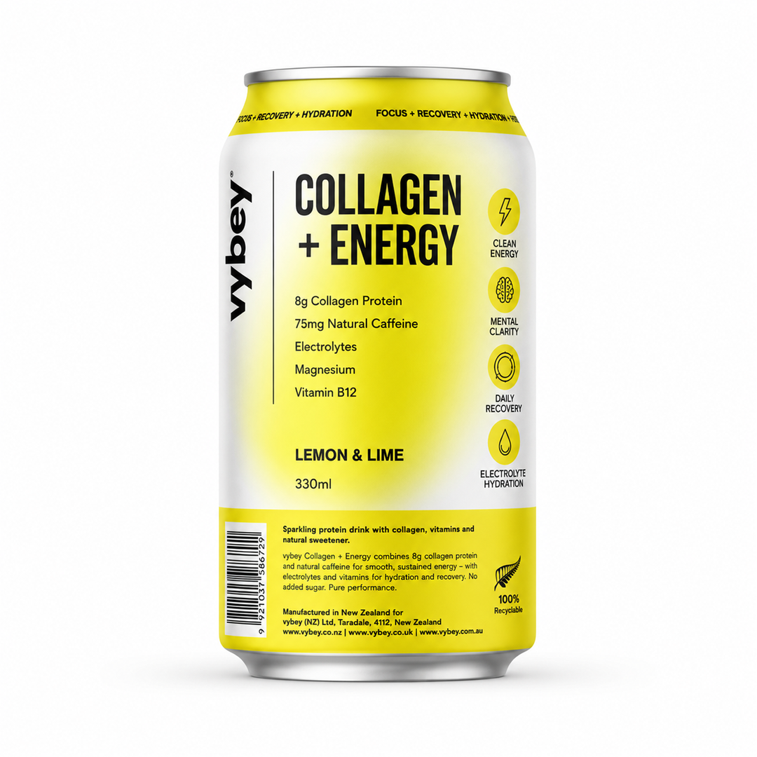 Vybey Collagen + Energy Drink Lemon & Lime 330ml can with 8g collagen protein and 75mg natural caffeine