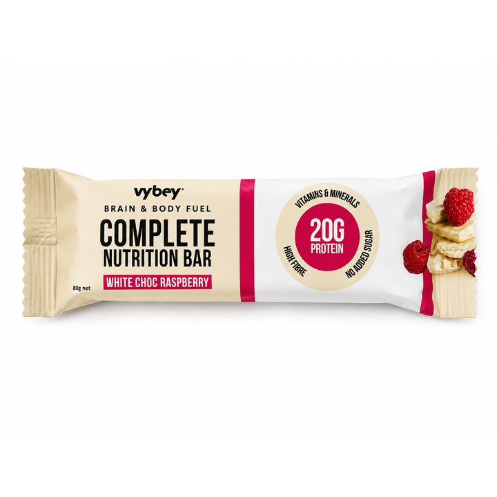 VYBEY Complete Nutrition Bar White Choc Raspberry 80g– Goodsnet New Zealand.