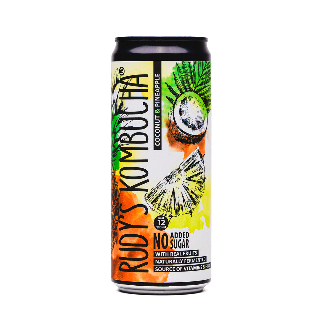 Rudy’s Kombucha Coconut & Pineapple 330ml – No Added Sugar