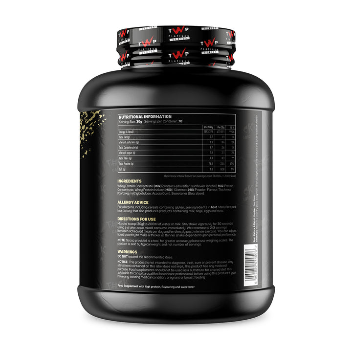 Back label of TWP ALL THE WHEY UP Custard Slice 2.1kg tub with nutrition facts