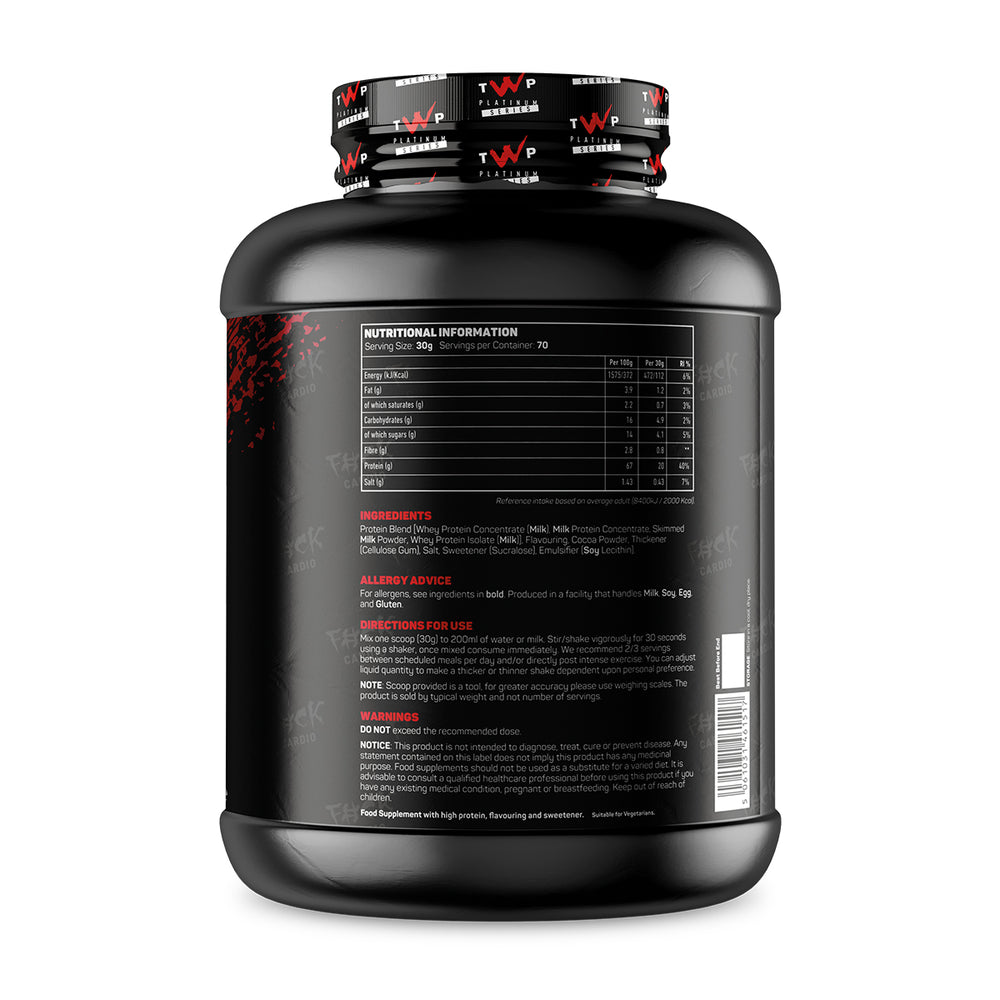 Back of TWP ALL THE WHEY UP Protein Tella Churro-Choc Hazelnut Churro 2.1kg tub showing supplement facts, nutrition information, and usage instructions, available at Goodsnet New Zealand.