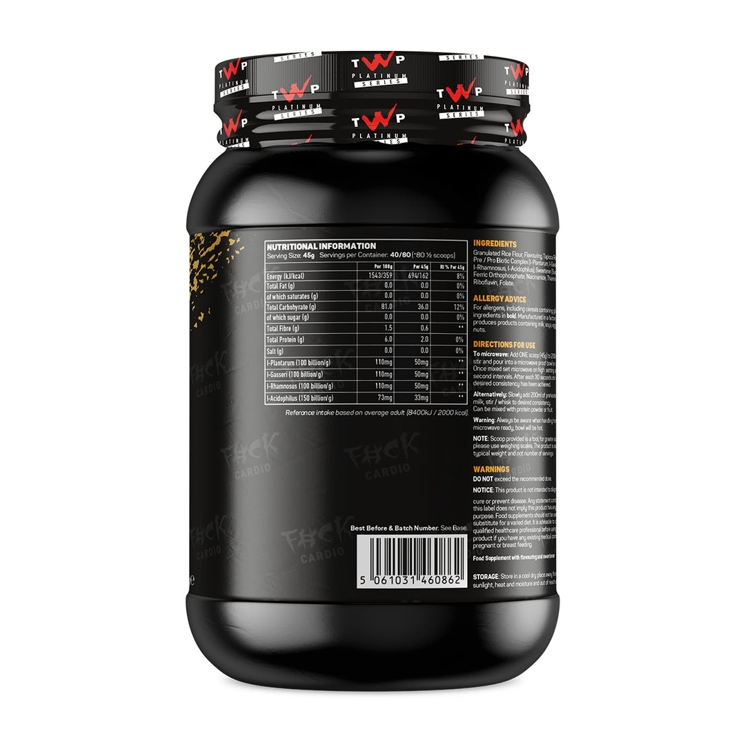 “Back of TWP C.O.R+ Gold tub displaying nutrition facts, ingredient list, and usage instructions, available at Goodsnet New Zealand.”