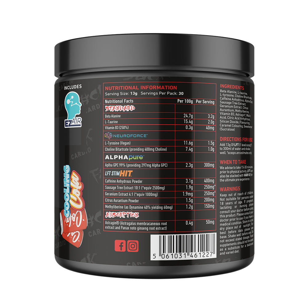 Back of TWP High Stim Strong Pre-Workout Cooling Cola 390g tub displaying supplement facts, high-stimulant ingredients, and usage instructions, available at Goodsnet New Zealand.