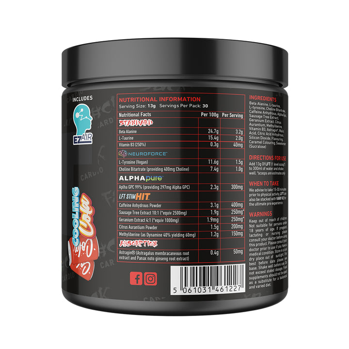 Back of TWP High Stim Strong Pre-Workout Cooling Cola 390g tub displaying supplement facts, high-stimulant ingredients, and usage instructions, available at Goodsnet New Zealand.