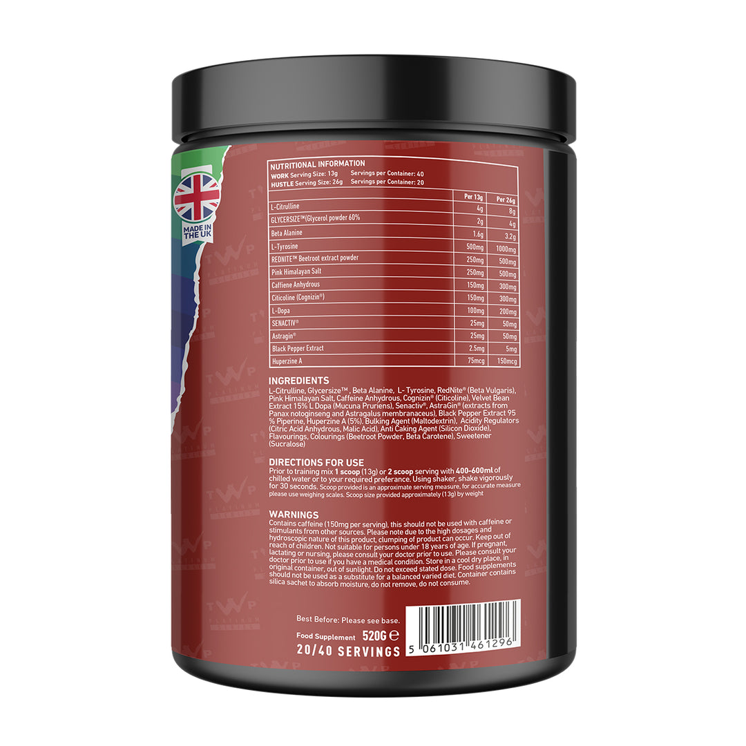 TWP WORK / GRIND – HUSTLE | Ultimate All-In-One Pre-Workout | 559g – Fizzy Laces – Platinum Series