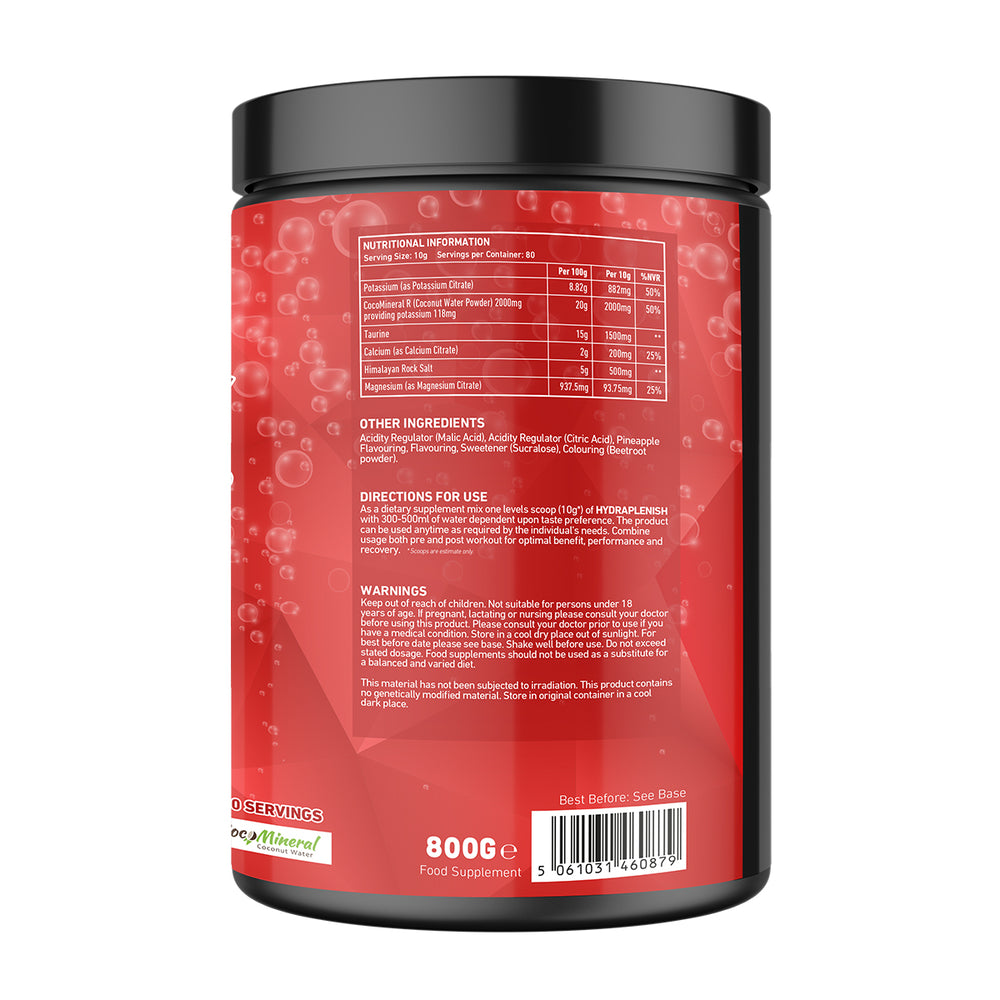 “Back of TWP HYDRA-PLENISH Strawberry Kiwi tub displaying supplement facts, ingredient list, and usage instructions, available at Goodsnet New Zealand.”