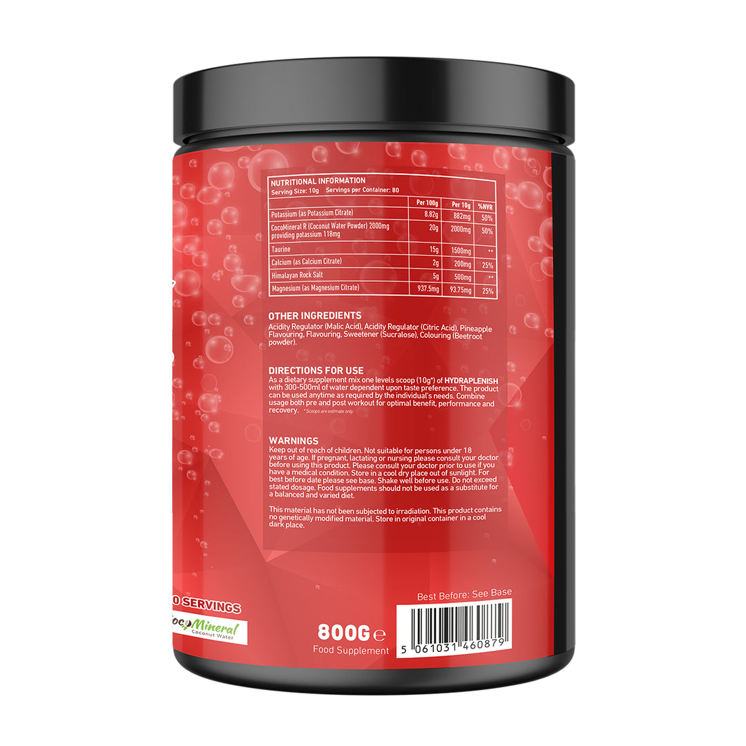 “Back of TWP HYDRA-PLENISH Strawberry Kiwi tub displaying supplement facts, ingredient list, and usage instructions, available at Goodsnet New Zealand.”