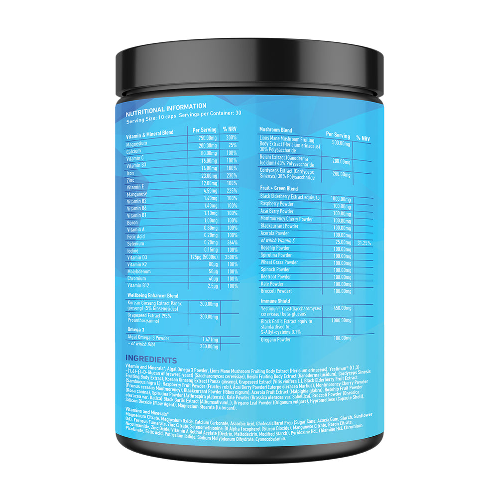 “Back of TWP WHealth tub displaying supplement facts, ingredient list, and usage instructions, available at Goodsnet New Zealand.”
