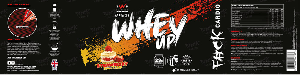 Front view of TWP ALL THE WHEY UP Strawberry Shortcake 900g tub at Goodsnet New Zealand.